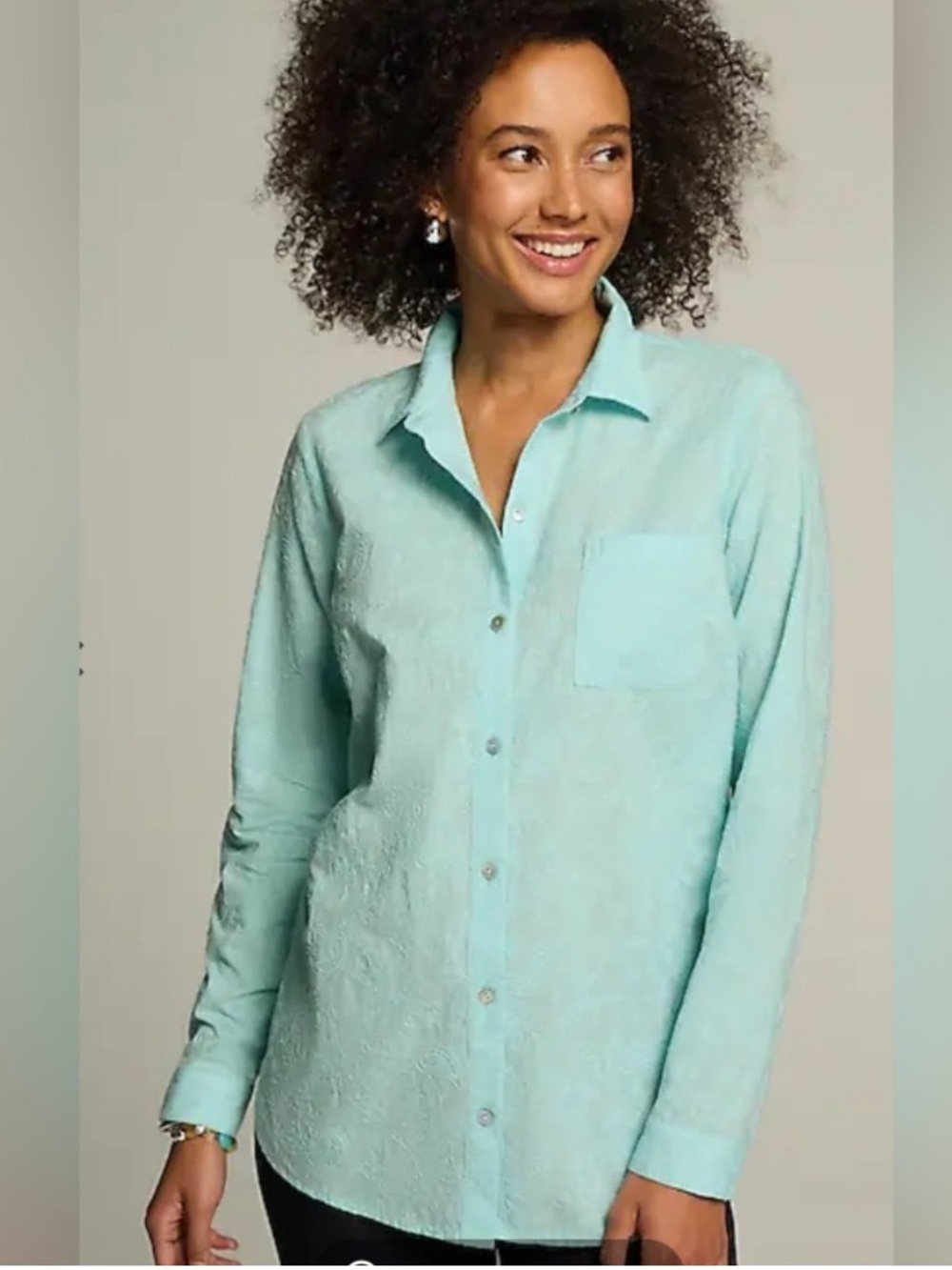 J. Jill Seamist Embroidered Button Front Shirt - Light Aqua 100% cotton NWT sz L